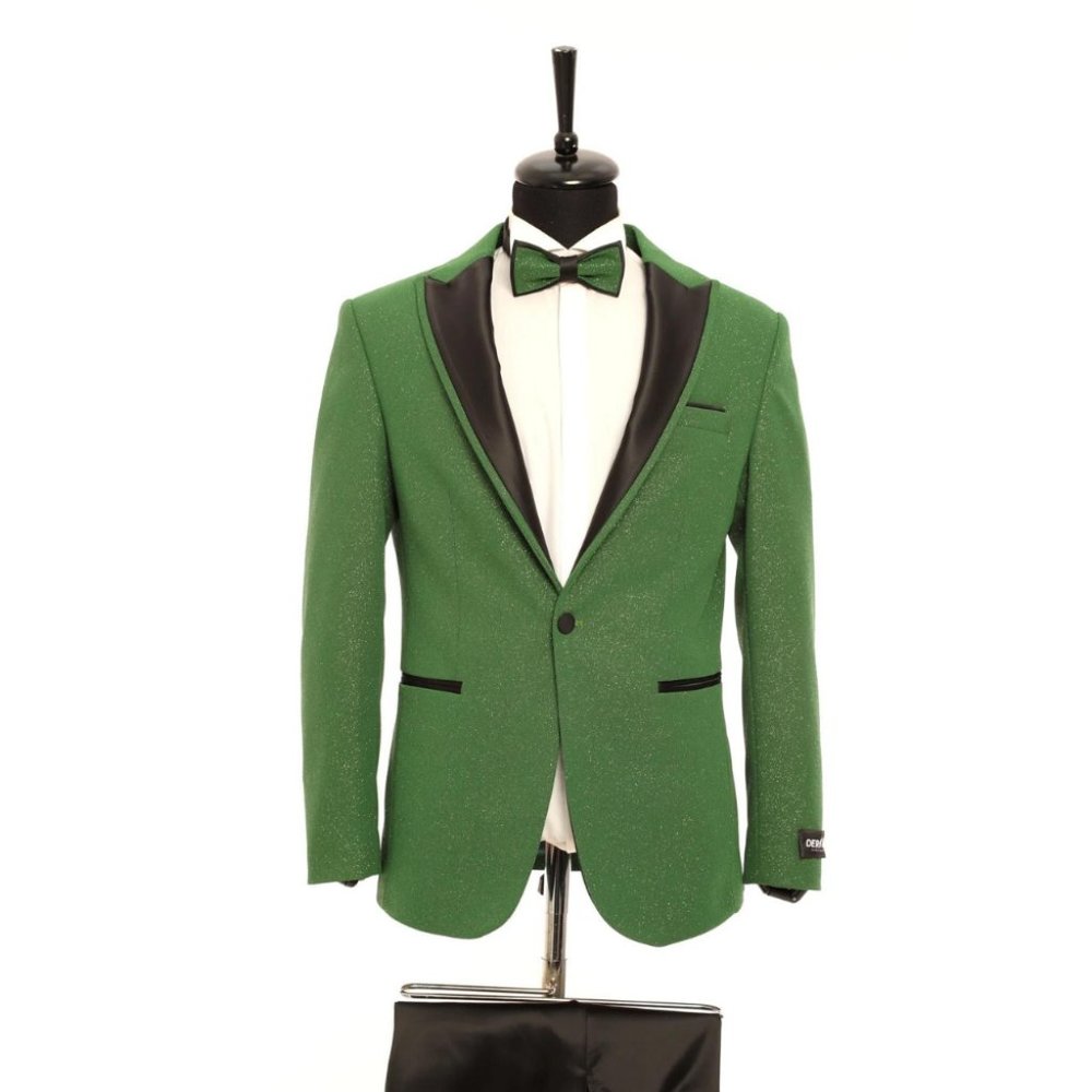 Derman Green Pointed Collar Silvery Classic 2 Piece Tuxedo
